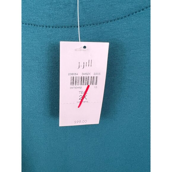 J. Jill Wearever Collection 2X Teal Green Knit T-Shirt Dress Cap Sleeves - Picture 3 of 12